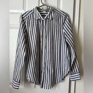 H&M White Cotton Striped Button Down Shirt | Lightweight Shirt | Size 6